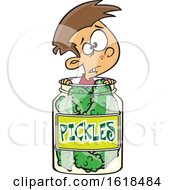 Cartoon White Boy Caught In A Pickle Jar