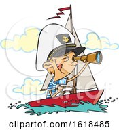 Cartoon White Captain Boy Looking Through A Telescope by toonaday