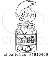Cartoon Lineart Boy Caught In A Pickle Jar