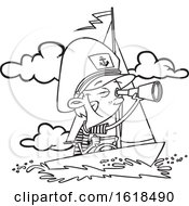 Cartoon Lineart Captain Boy Looking Through A Telescope by toonaday