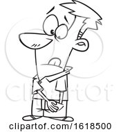Cartoon Lineart Man Reaching For Spare Change In His Pocket