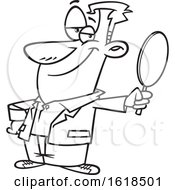 Poster, Art Print Of Cartoon Lineart Vain Man Holding A Mirror