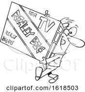 Poster, Art Print Of Cartoon Lineart Man Carrying A Really Big Tv