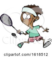 Cartoon Black Girl Playing Squash