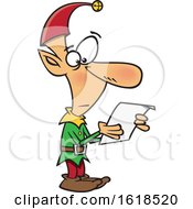 Poster, Art Print Of Cartoon Christmas Elf Reading A List