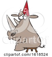 Poster, Art Print Of Cartoon Rhino Wearing A Dunce Hat