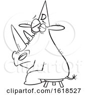 Cartoon Lineart Rhino Wearing A Dunce Hat