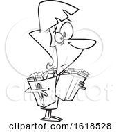 Cartoon Lineart Woman Carrying Bags Of Receipts