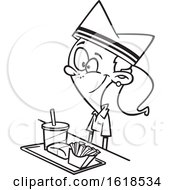 Cartoon Lineart Girl Working Fast Food by toonaday