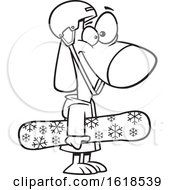 Cartoon Black And White Dog Snowboarder by toonaday