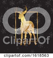 Poster, Art Print Of Christmas Background With Gold Deer Silhouette