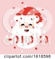 Poster, Art Print Of Flat Style Pastel Color Christmas Card With Paper Confetti In The Air And Cute Santa Claus Saying Ho Ho Ho