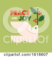 Poster, Art Print Of Christmas Card With White Dove Holding Holly Branch And Wishes Of Peace And Joy