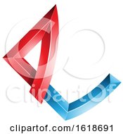 Red And Blue Embossed Letter E With Bended Joints