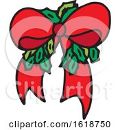 Poster, Art Print Of Red Christmas Bow With Holly