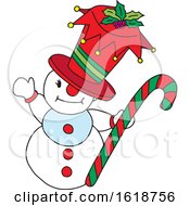 Poster, Art Print Of Snowman Holding A Candy Cane