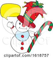 Poster, Art Print Of Talking Snowman Holding A Candy Cane