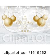 3D Snowy Landscape With Hanging Baubles And Glittery Text