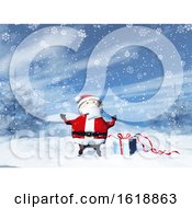Poster, Art Print Of 3d Santa In A Snowy Landscape With Gift