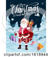 Poster, Art Print Of Merry Christmas And Happy New Year Greeting With Santa