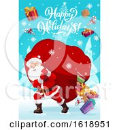 Poster, Art Print Of Happy Holidays Greeting With Santa