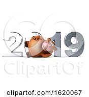 3d Brown Cow With New Year 2019 On A White Background