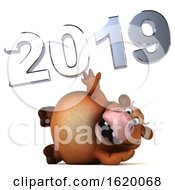 3d Brown Cow With New Year 2019 On A White Background