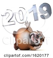 Royalty Free Clipart Illustration Of A 3d Bulldog With New Year 2019 On A White Background