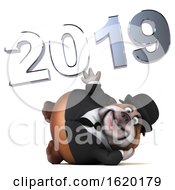 3d Gentleman Or Business Bulldog With New Year 2019 On A White Background
