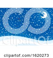 Poster, Art Print Of Crescent Moon And Colorful Stars On A Snowy Night