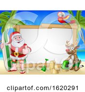 Poster, Art Print Of Santa Claus And Reindeer Christmas Beach Sign