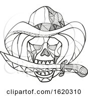 Poster, Art Print Of Cowboy Pirate Skull Biting Dagger Mosaic