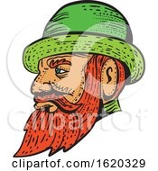 Poster, Art Print Of Hipster Wearing Bowler Hat Etching Color