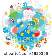 Poster, Art Print Of Circle Of Christmas Items Around Santa Claus Holding A Sack