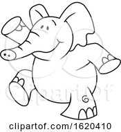 Poster, Art Print Of Cartoon Black And White Elephant Walking Upright