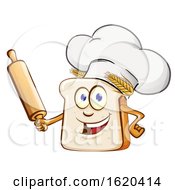 Chef Bread Mascot Holding A Rolling Pin