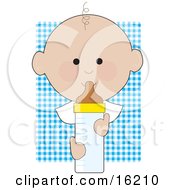 Baby Boy With A Pink Bow On The Top Of Her Head Holding A Baby Bottle Clipart Illustration Image