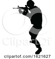 Black Silhouetted Male Armed Soldier by AtStockIllustration