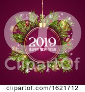 Poster, Art Print Of Happy New Year Background With Hanging Bauble On Fir Tree Branches