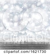 3D White Wooden Table Looking Out To A Christmas Background