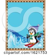 Poster, Art Print Of Christmas Penguin Skiing Border