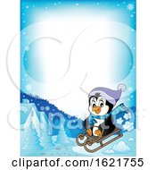 Poster, Art Print Of Christmas Penguin Sledding Border