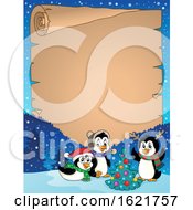 Poster, Art Print Of Group Of Christmas Penguins Scroll Border