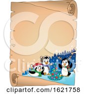 Group Of Christmas Penguins Scroll Border