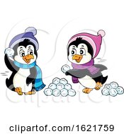 Poster, Art Print Of Christmas Penguins Having A Snowball Fight