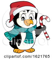 Poster, Art Print Of Christmas Penguin Holding A Candy Cane