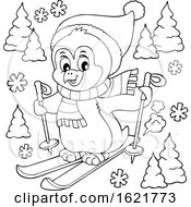 Christmas Penguin Skiing In Black And White by visekart