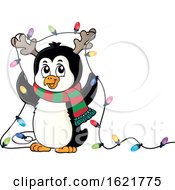 Poster, Art Print Of Christmas Penguin With Antlers And Lights