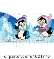 Poster, Art Print Of Christmas Penguins Having A Snowball Fight