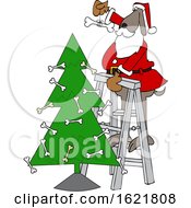 Poster, Art Print Of Cartoon Santa Dog Putting A Bone On Top Of A Christmas Tree
